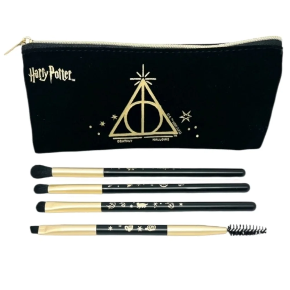 Harry Potter 4pc Makeup Eye Brush Set & Bag Deathly Hallows Brushes Velvet Pouch